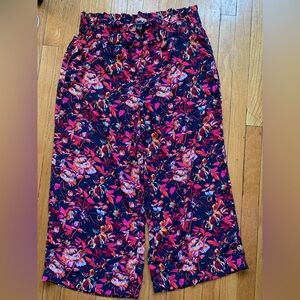 Halogen Sz Large Floral Print Elastic Waist Wide Leg Pants in Navy & Pink